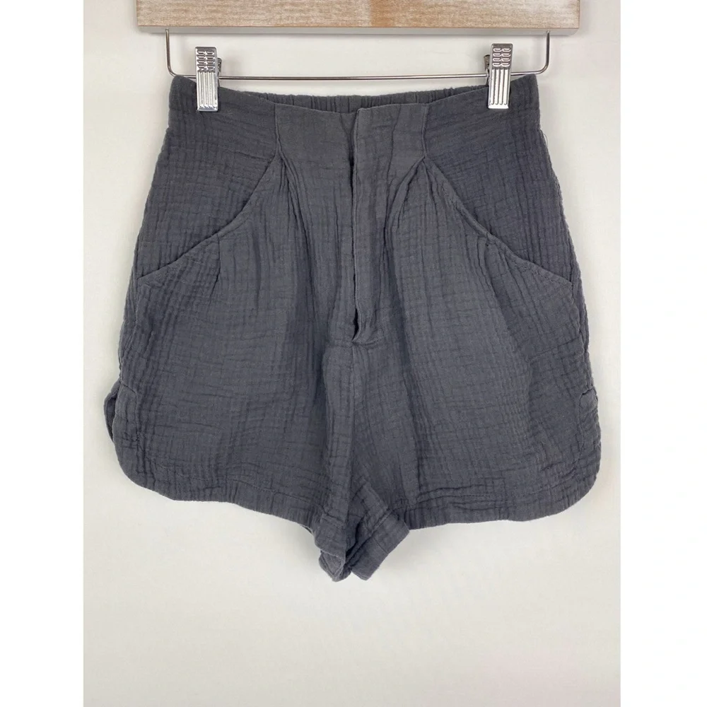 Z Supply Womens Shorts‎ XS Grey High Rise Gauze Crinkle Cotton Coastal